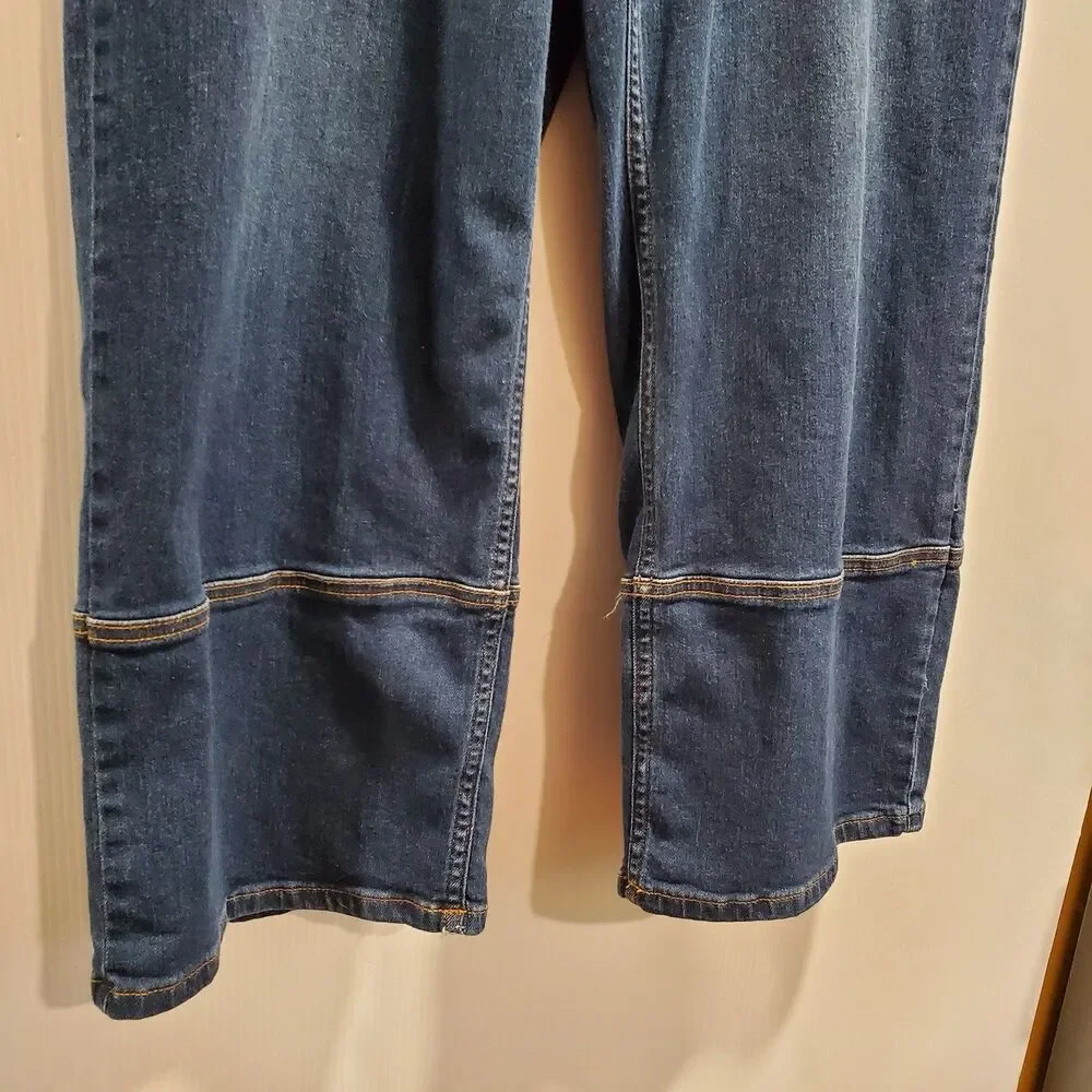 LOGO by Lori Goldstein Dark Wash  Wide Leg Jeans Size 10p 10 petite patch pocket